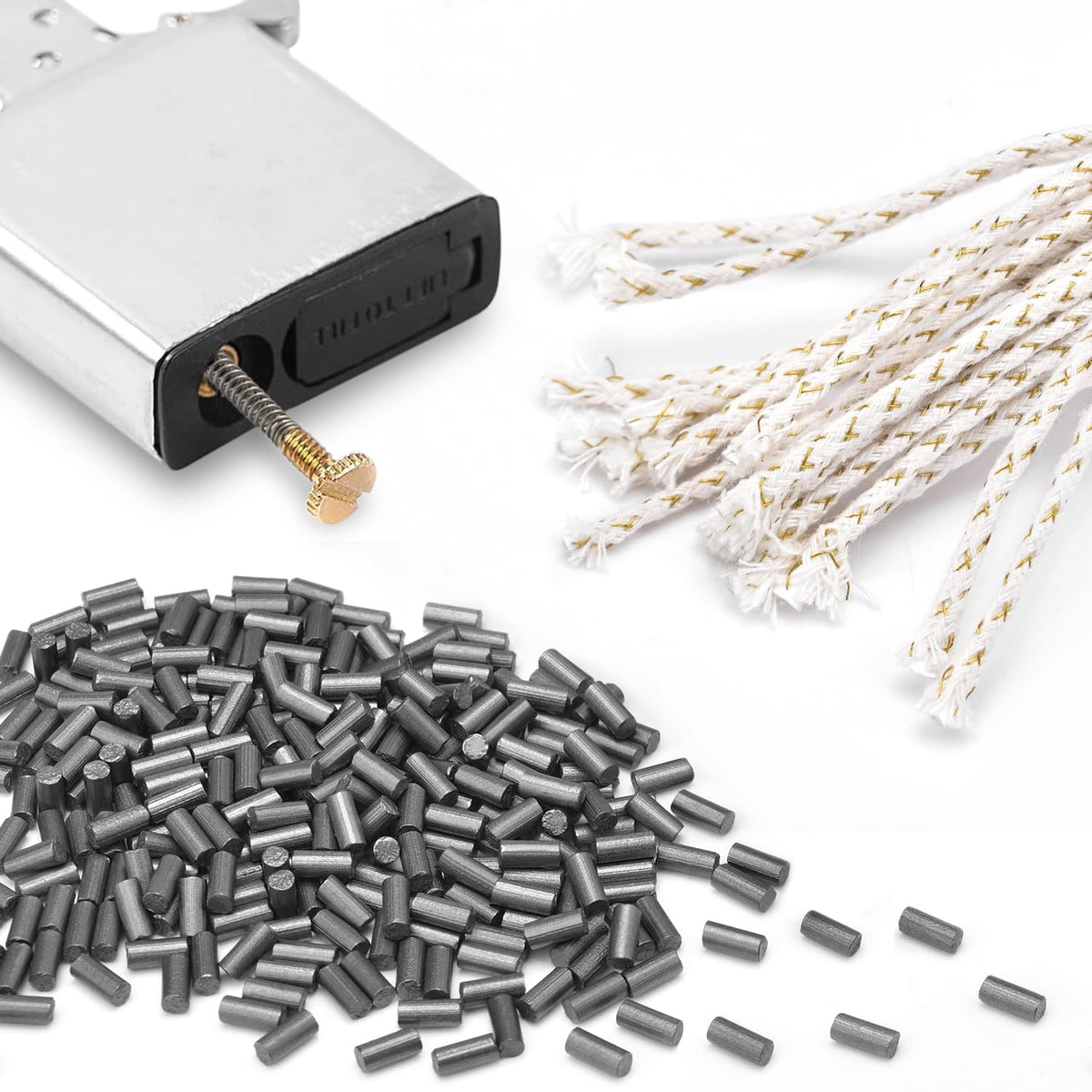 Universal Lighter Repair Kit for Petrol Lighter Flint Stones, Cotton Wick, Flint Spring Rubber Gaskets, Flint Striker Wheel, Felt Pad Wadding Cotton
