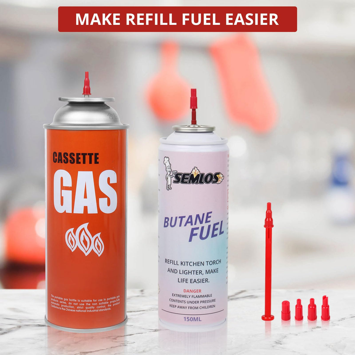 Semlos Butane Tank Adapter, Butane Nozzle for Lighter and Torch Refill