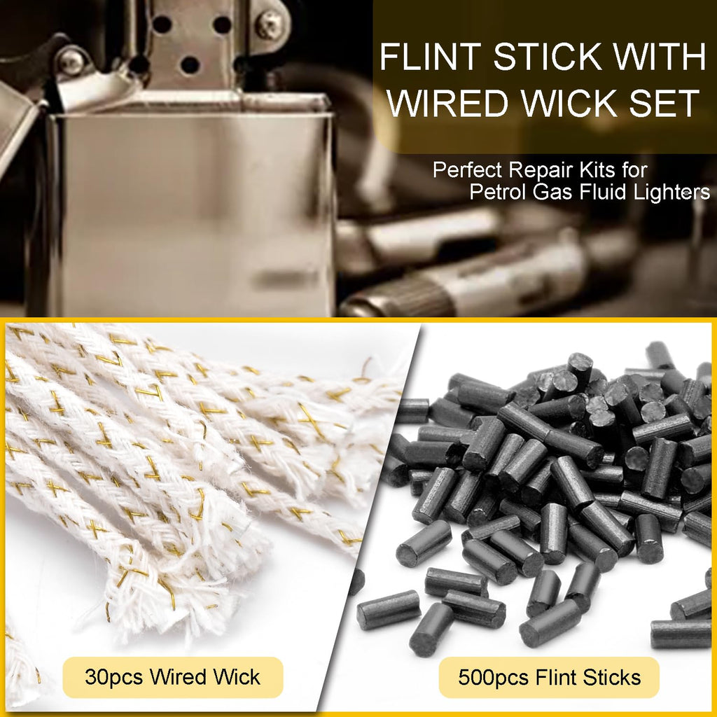Universal Lighter Repair Kit for Petrol Lighter Flint Stones, Cotton Wick, Flint Spring Rubber Gaskets, Flint Striker Wheel, Felt Pad Wadding Cotton