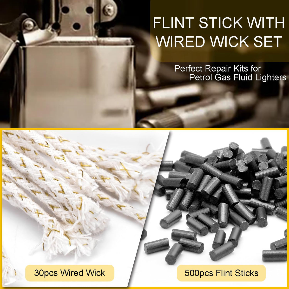 Universal Lighter Repair Kit for Petrol Lighter Flint Stones, Cotton Wick, Flint Spring Rubber Gaskets, Flint Striker Wheel, Felt Pad Wadding Cotton