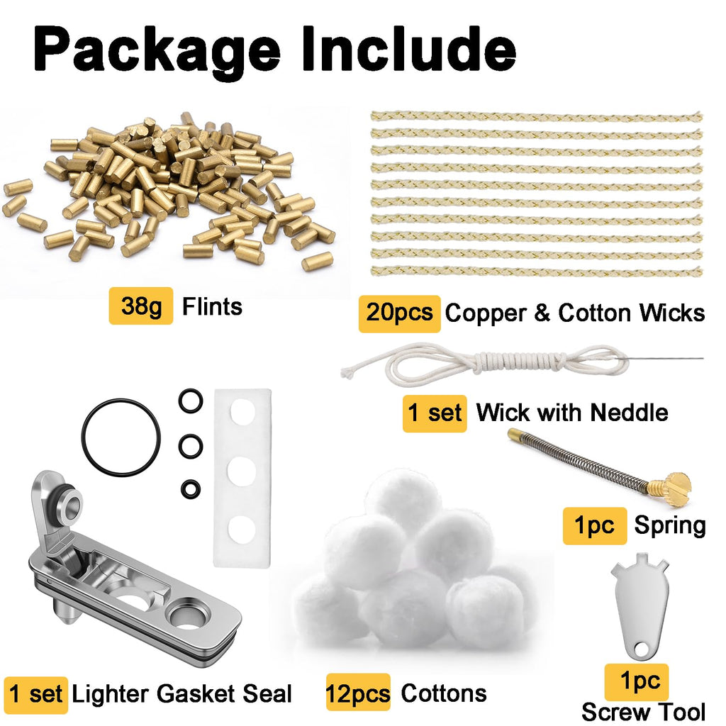 2 Set Lighter Gasket Seal Metal Lighter Repair Insert Accessories Kit 1Ppcs Cotton Felt Pad with 3Pcs Rubber Seals for Lighter Bottom Seal(Sliver)