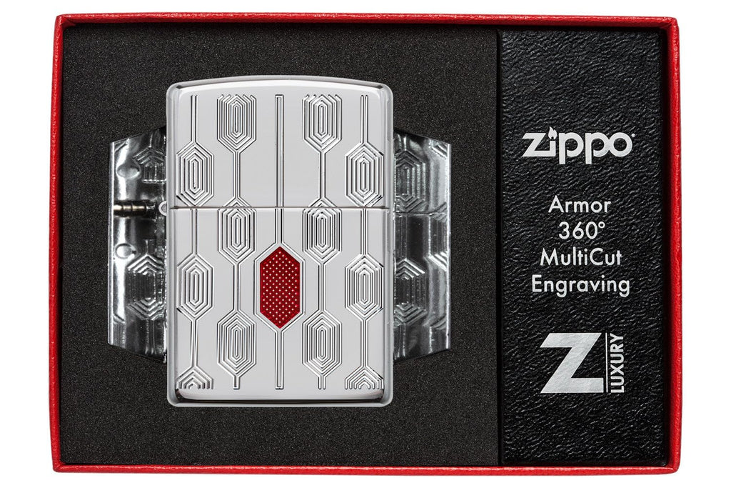 Zippo Lighter: Armor MultiCut Geometric Deep Carve - Antique Silver 49883