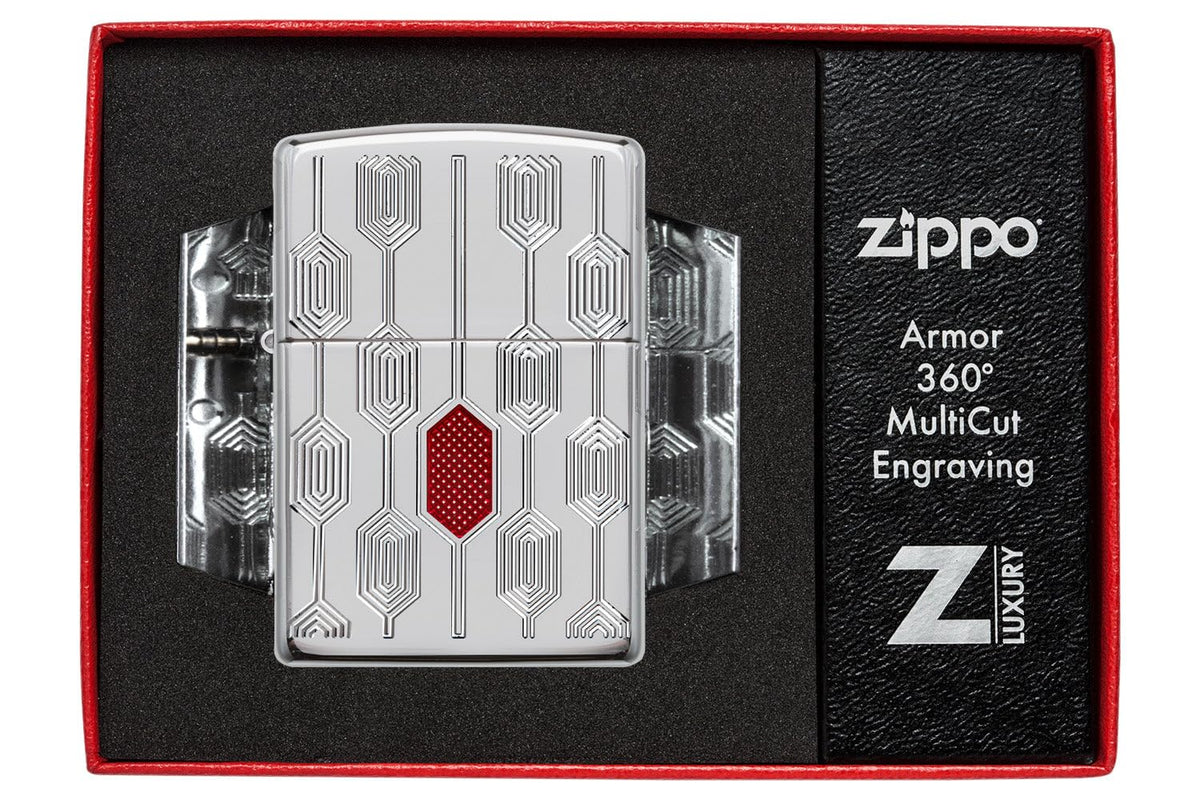 Zippo Lighter: Armor MultiCut Geometric Deep Carve - Antique Silver 49883