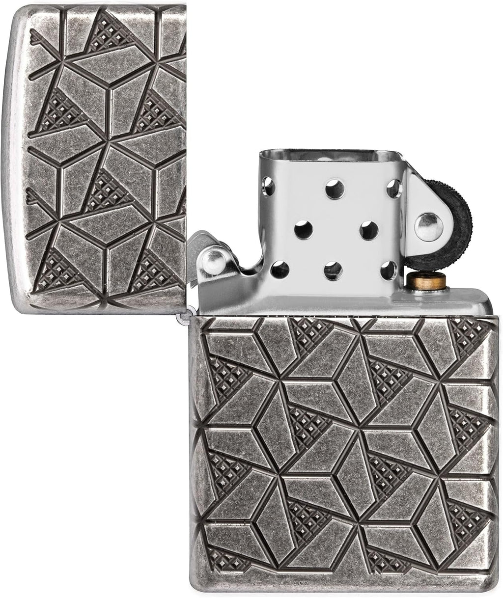 Zippo Lighter: Armor MultiCut Geometric Deep Carve - Antique Silver 49883