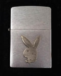 Zippo Lighter Playboy Bunny Head Pewter Logo Brushed Chrome Finish 2003