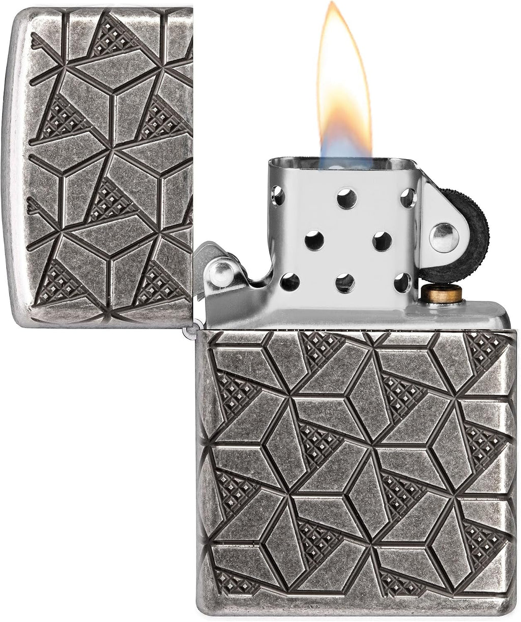 Zippo Lighter: Armor MultiCut Geometric Deep Carve - Antique Silver 49883