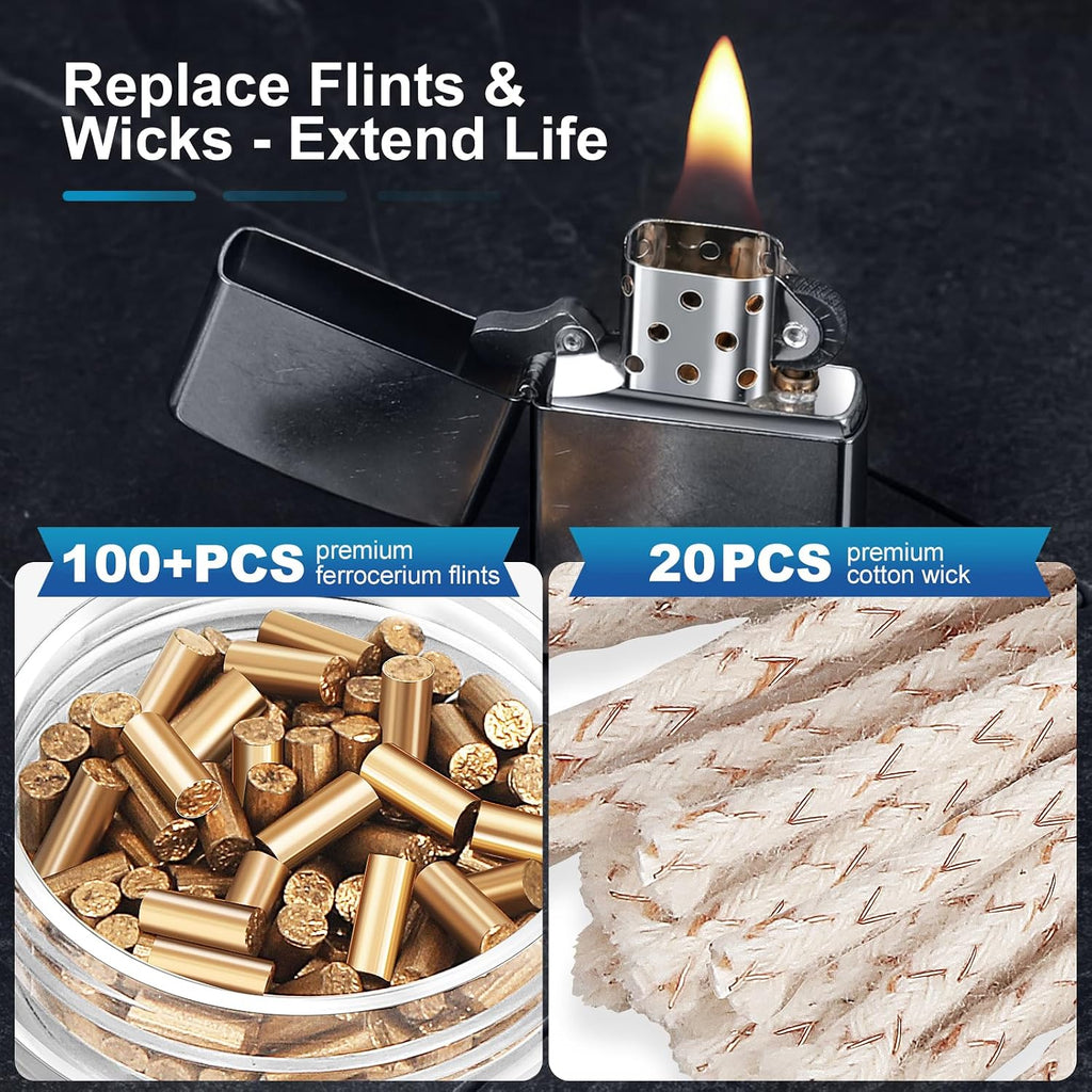 Flints & Wicks Repair Kit, Compatible with Zippo Clipper Lighter
