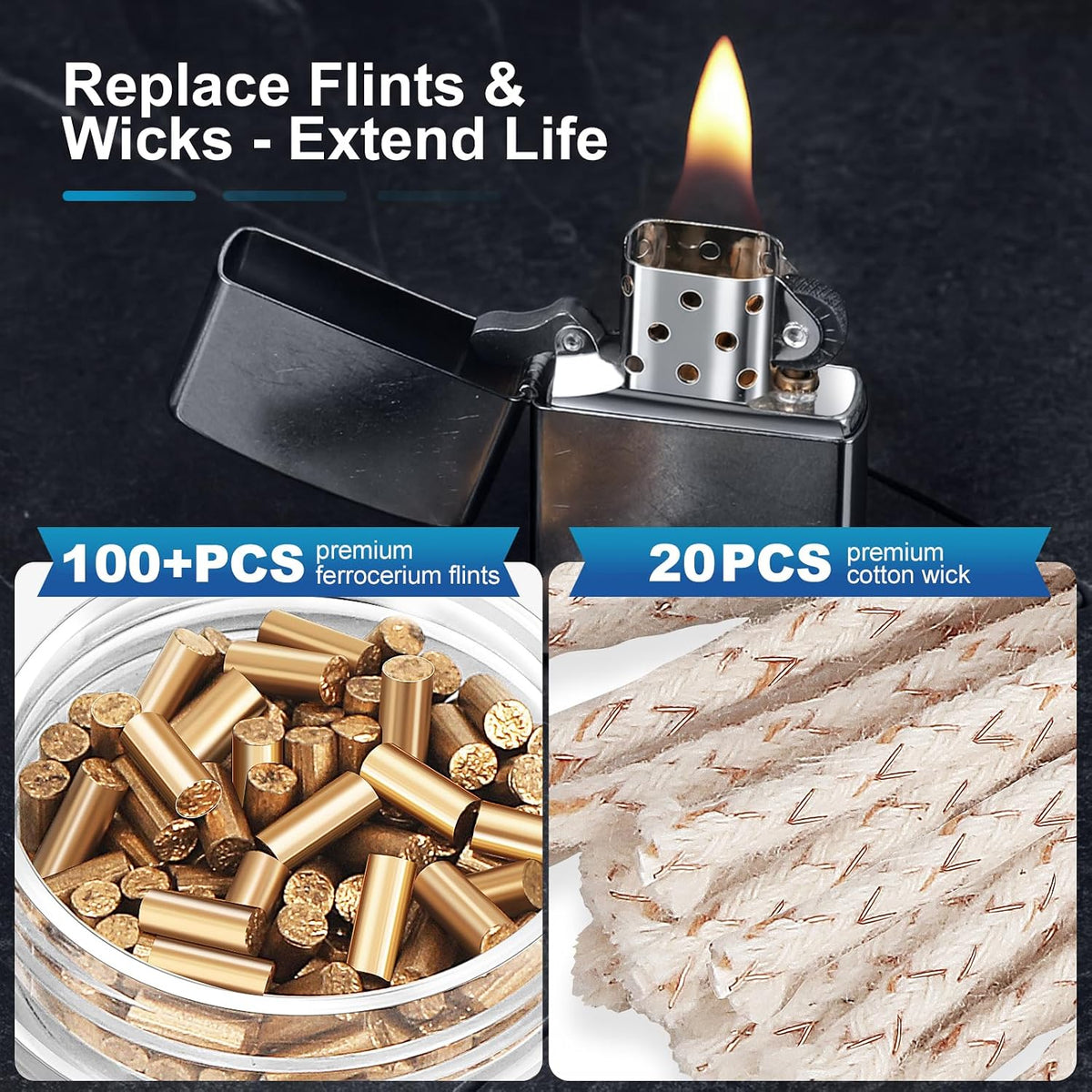 Flints & Wicks Repair Kit, Compatible with Zippo Clipper Lighter